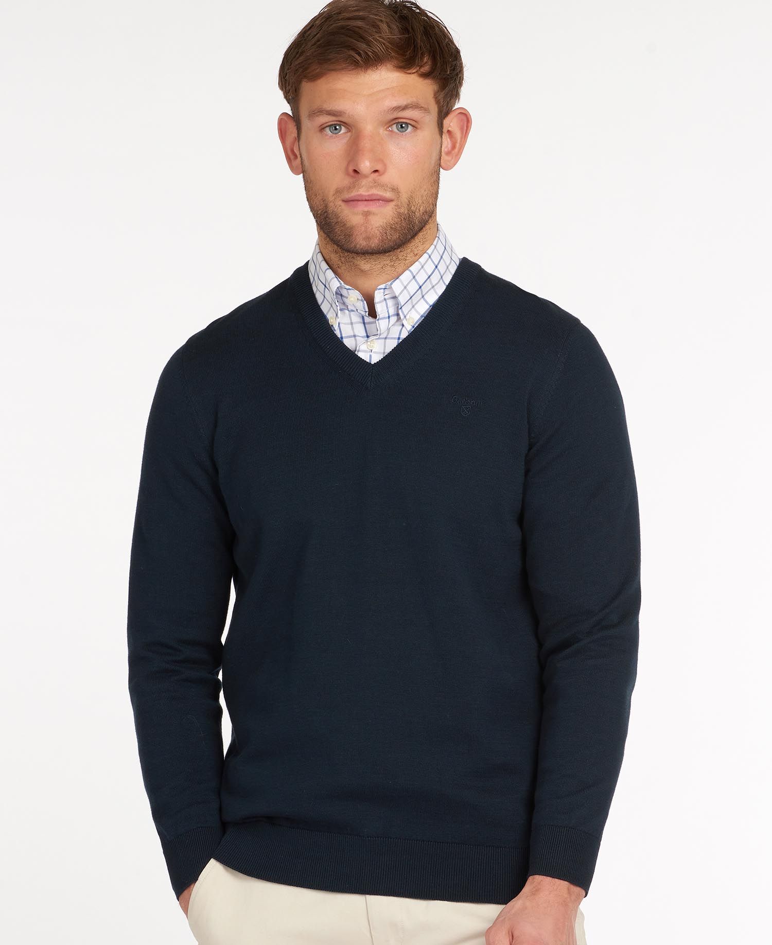 BARBOUR PIMA COTTON V-NECK SWEATER NAVY - Dartmoor Country Clothes